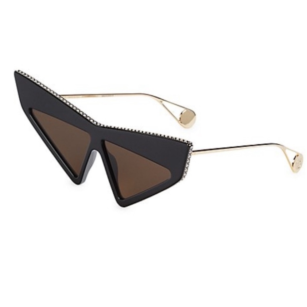 GUCCI Hollywood Forever GG0430S Crystal Mask Black Gold Cateye Sunglasses Kylie - Picture 4 of 8
